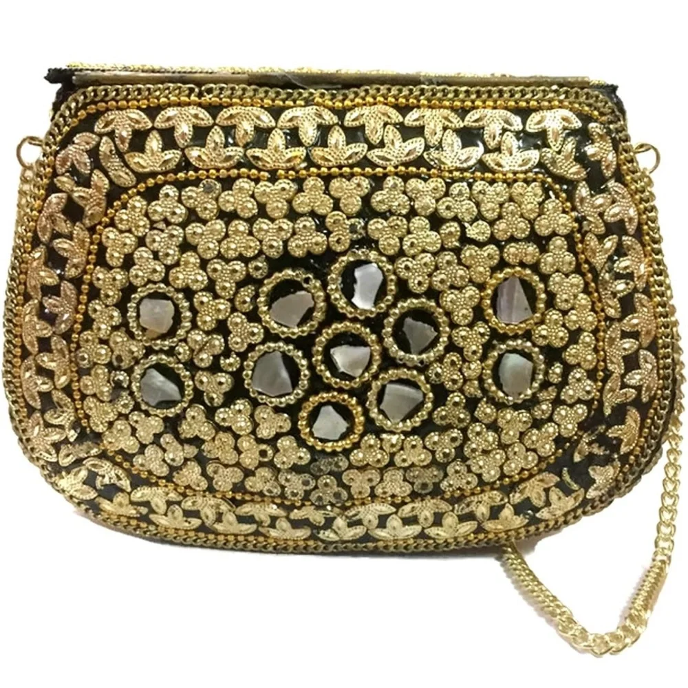 Silver and gold color metal clutch decorated with mother of pearl - Picture 3 of 5